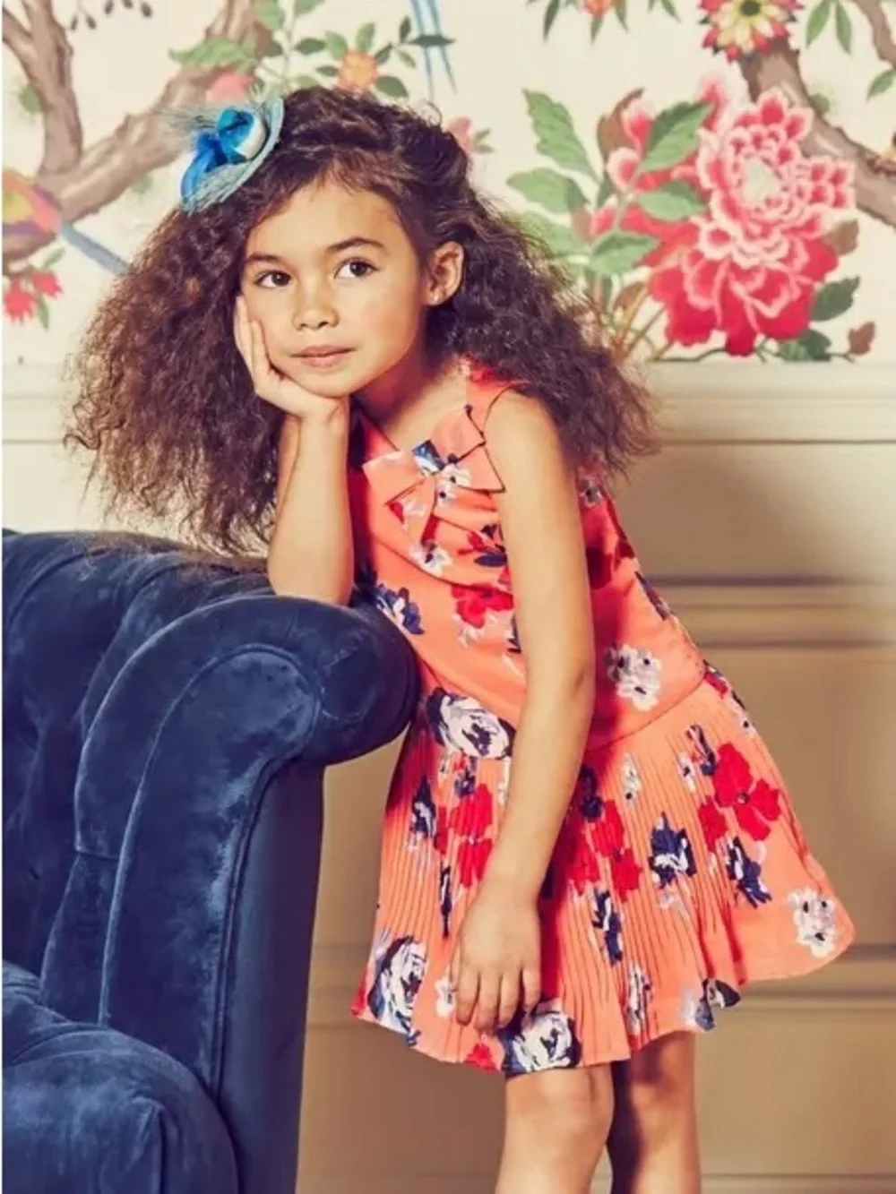 Janie and Jack Baby Girl Coral Floral Dress with Bow Size 12-18 Months